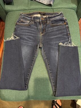 Judy Blue Dark Indigo Skinny Jeans with Raw Frayed Hem